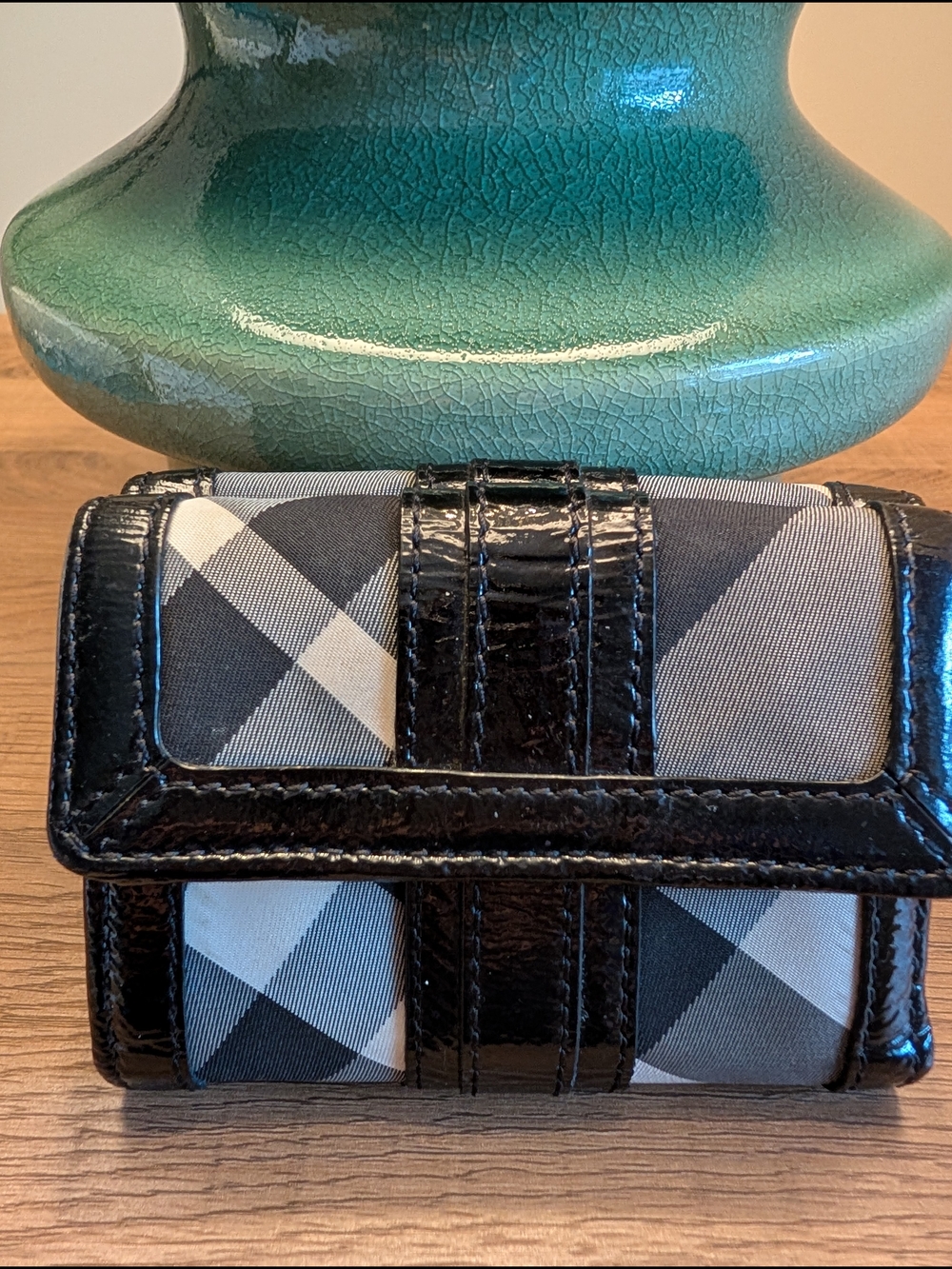 Burberry Plaid Continental Wallet With Black Patent Trim